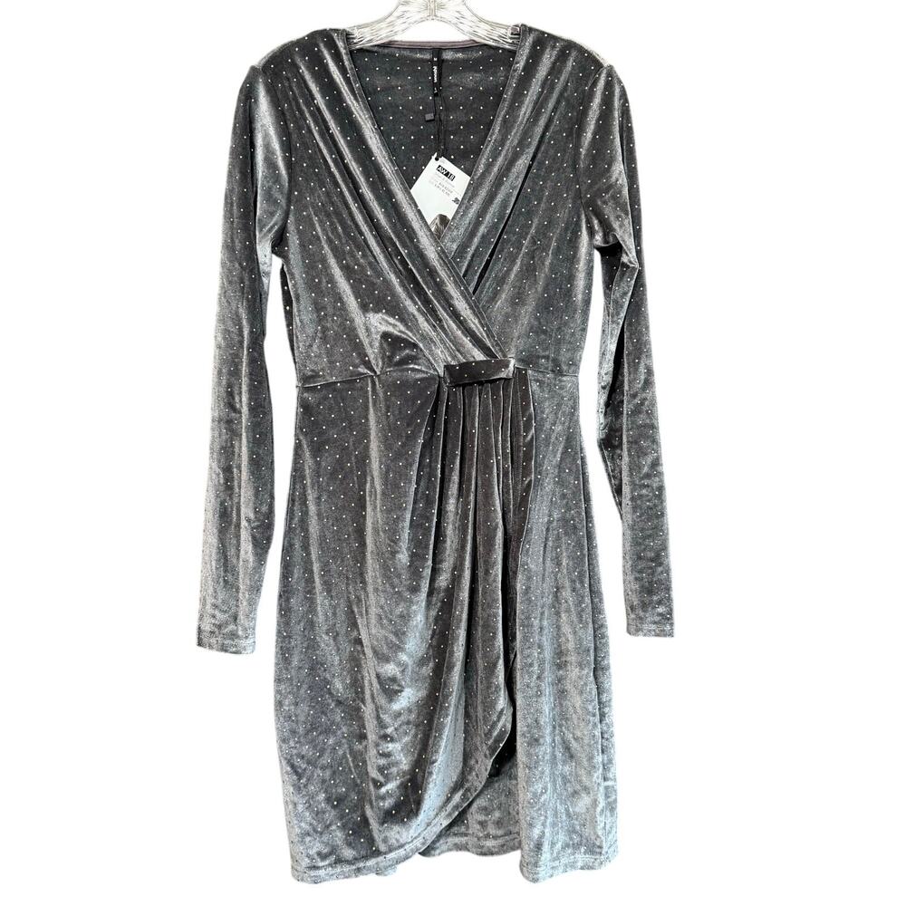 NWT Smash! Okaina Grey Velvet Wrap Dress Gold Dots‎ Velvetcore Women's Small